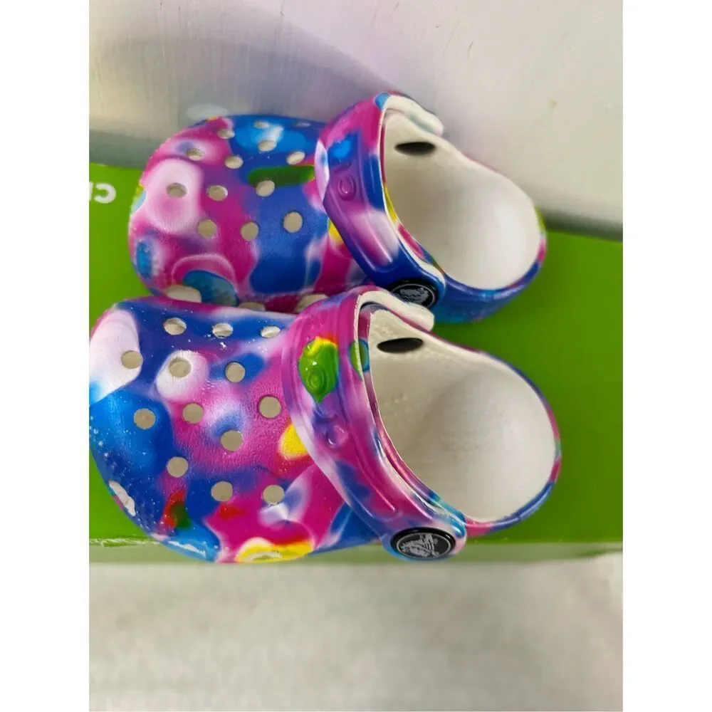 Crocs size 4 infant toddlers tie‎ dye pink blue colors excellent